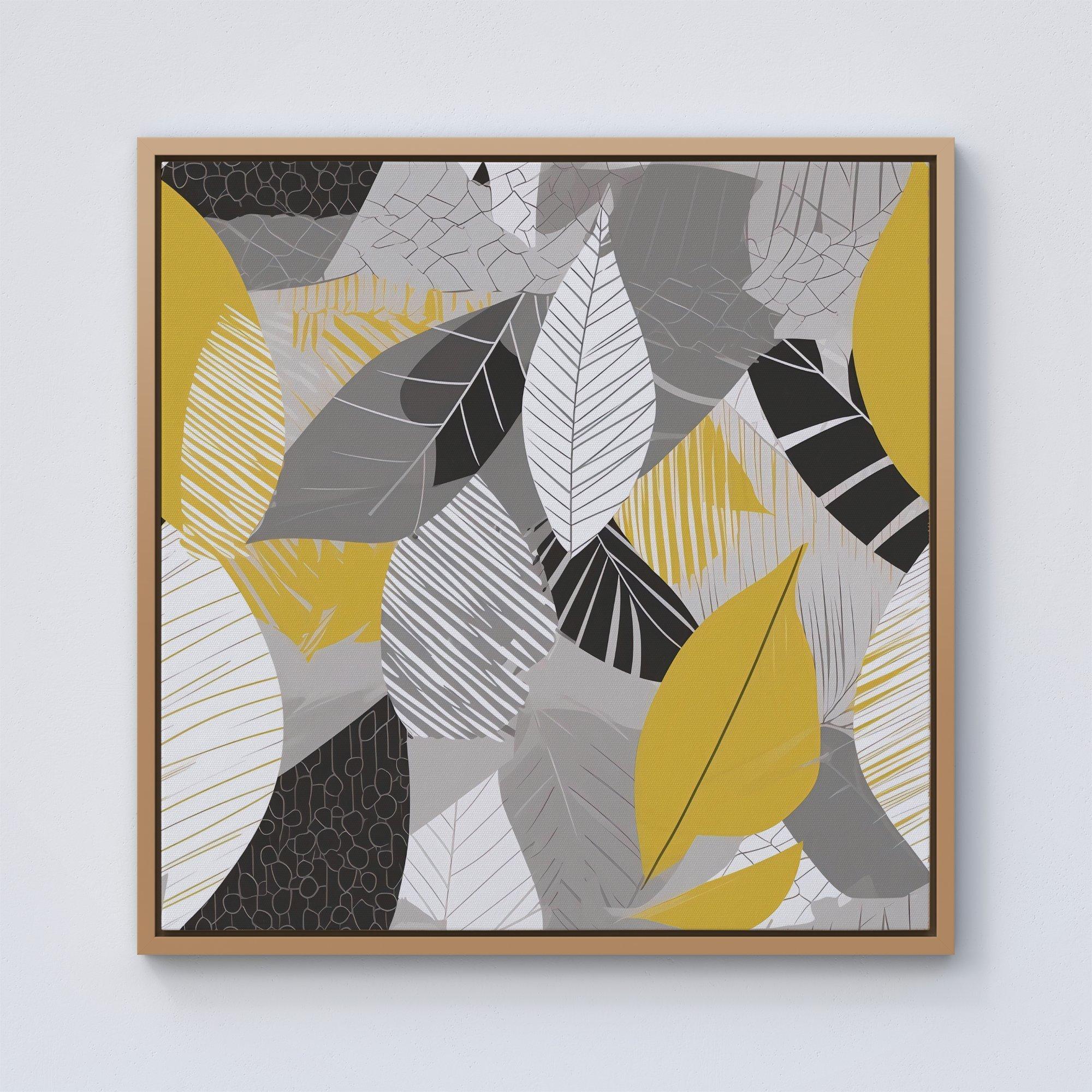 Grey Yellow Autumn Leaves Framed Canvas
